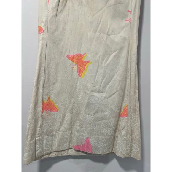 1960s Vintage Sleeveless Shift Mini Dress Butterfly Print Rosette Neckline Sm JL - Picture 5 of 11